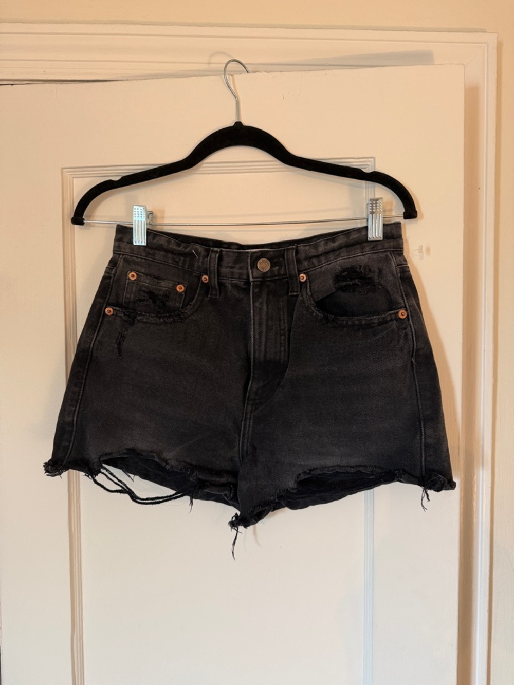 pistola Black High-Rise Distressed Denim Shorts